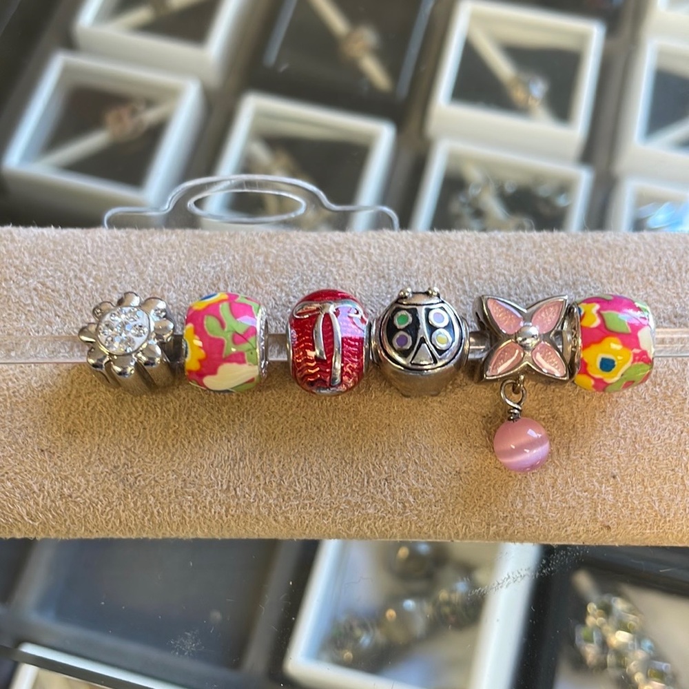 Halia enamel and sterling bead charm - multicolored ladybug
